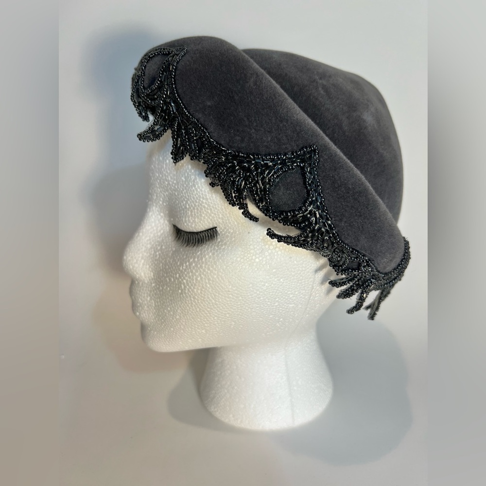 True vintage 1950s beaded art deco hat by Aurore.